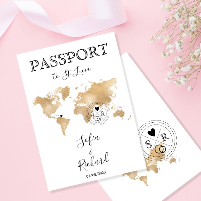 Wedding Destination Passport World Map St. Lucia Invitation (Creator Uploaded)