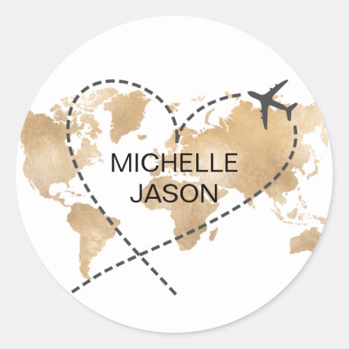 Wedding Destination Passport World Map Thank You Classic Round Sticker