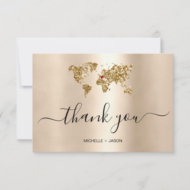 Wedding Destination Passport World Map Thank You RSVP Card (Front)