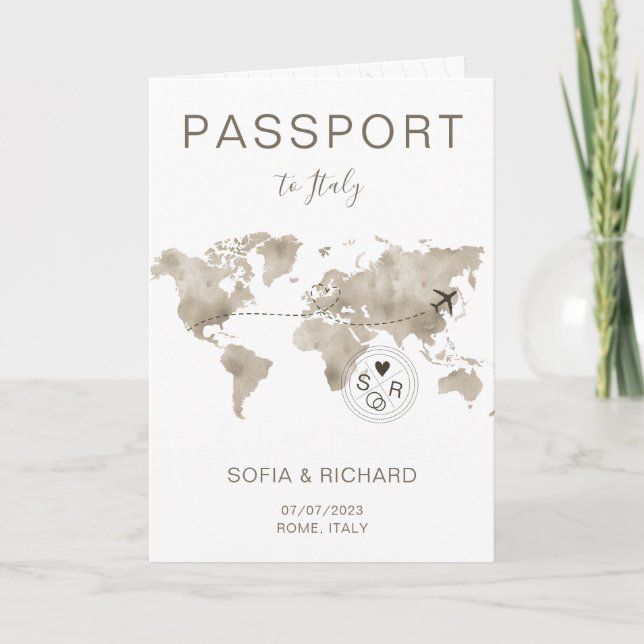 Wedding Destination Passport  World Map Travel Inv Invitation (Front)