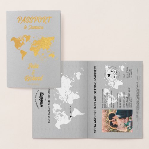 Wedding Destination Passport World Map Tropical Foil Card