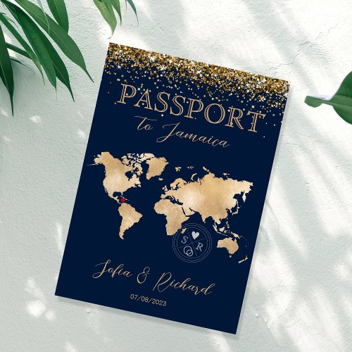 Wedding Destination Passport World Map tropical Invitation