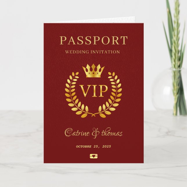  Wedding Destination Red Passport World Map VIP Invitation (Front)