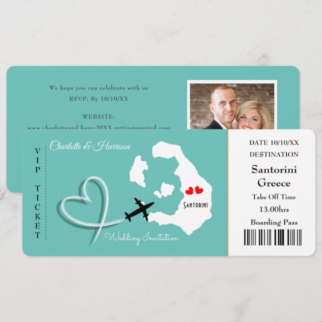 Wedding Destination Santorini Photo Invitation (Front/Back)