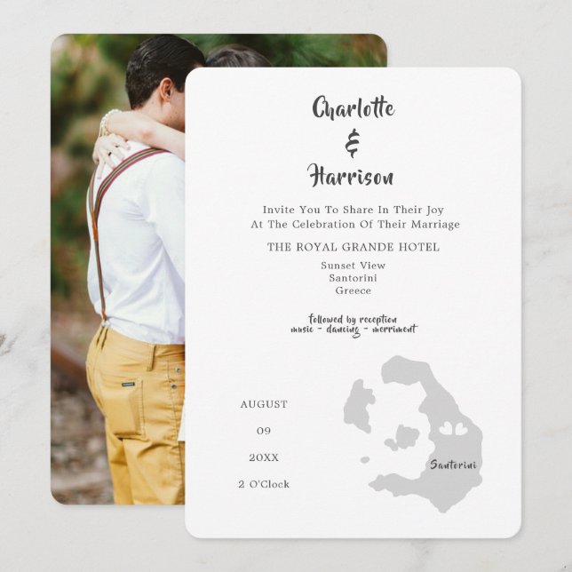 Wedding Destination Santorini Photo Invitation (Front/Back)