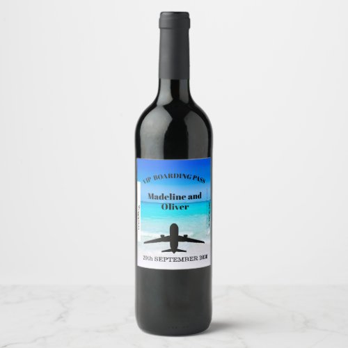 Wedding Destination Tropical Beach Boarding Pass  Wine Label