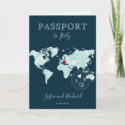 Wedding Destination Watercolor World Map Passport  Invitation