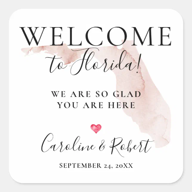 Wedding Destination Welcome Guests Favor Square Sticker | Zazzle