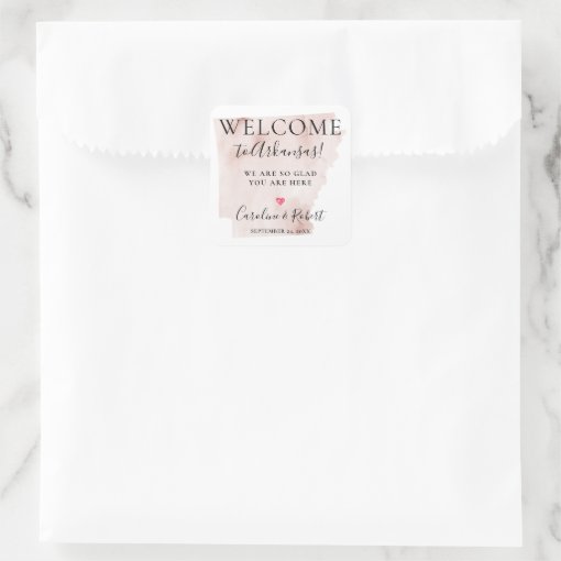 Wedding Destination Welcome Guests Favor Square Sticker | Zazzle