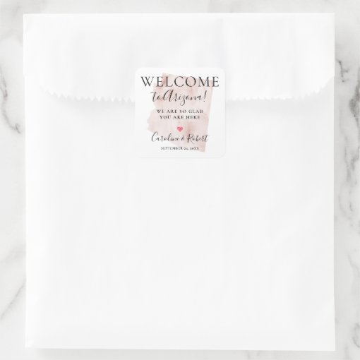 Wedding Destination Welcome Guests Favor Square Sticker | Zazzle