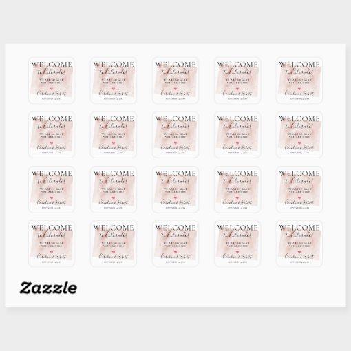 Wedding Destination Welcome Guests Favor Square Sticker | Zazzle