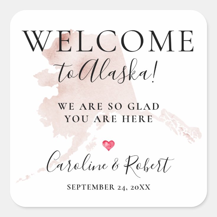 Wedding Destination Welcome Guests Favor Square Sticker | Zazzle