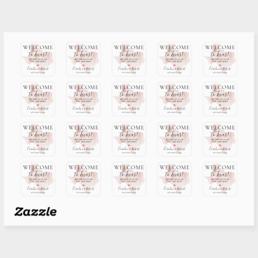 Wedding Destination Welcome Guests Favor Square Sticker | Zazzle