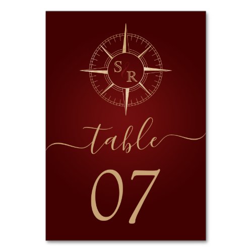 Wedding Destination World Map Compass Monogram Table Number