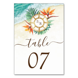Wedding Destination World Map Compass Monogram Table Number