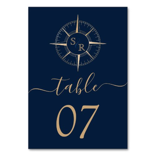 Wedding Destination World Map Compass Monogram Table Number