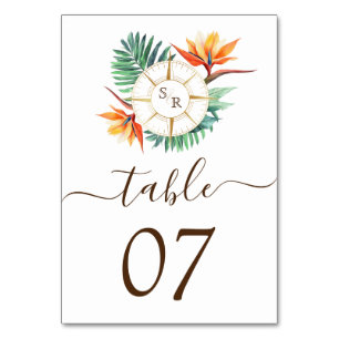 Wedding Destination World Map Compass Monogram Table Number