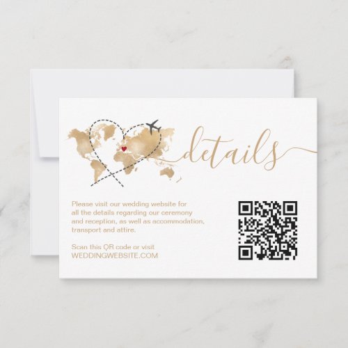 Wedding Destination World Map Details QR Code RSVP Card