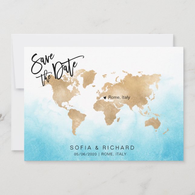 Wedding Destination World Map Gold Movable Heart Invitation (Front)