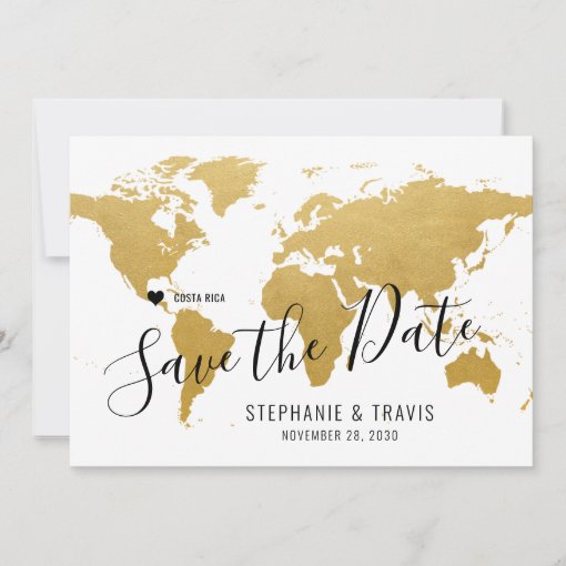 Wedding Destination World Map Gold Moveable Heart Save The Date | Zazzle