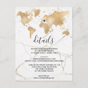 Wedding Destination World Map Gold Removable Heart Enclosure Card