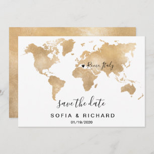 Wedding Destination World Map Gold Removable Heart Invitation