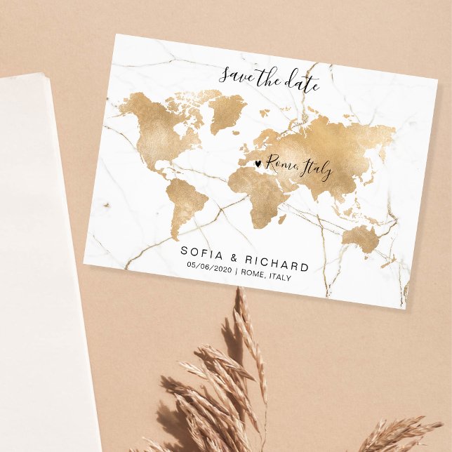 Wedding Destination World Map Gold Removable Heart Invitation (Creator Uploaded)