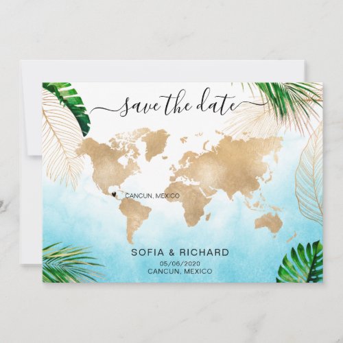 Wedding Destination World Map Gold Tropical Island Invitation