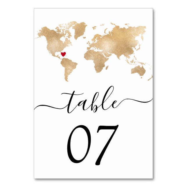 Wedding Destination World Map Heart Table Number (Back)