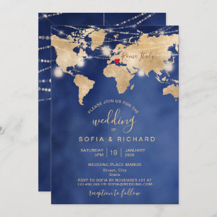 Wedding Destination World Map Light Jar and Heart Invitation