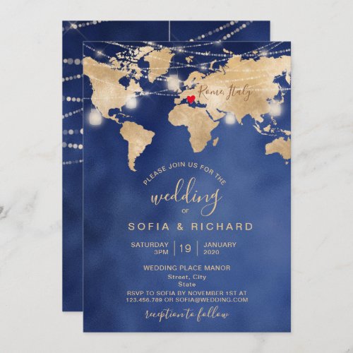 Wedding Destination World Map Light Jar and Heart  Invitation