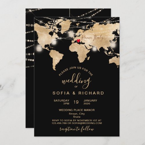 Wedding Destination World Map Light Jar and Heart Invitation