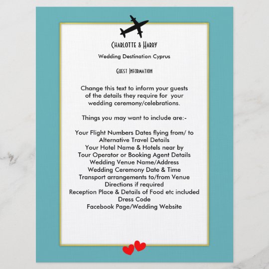 Wedding Destinations Abroad Guest Information Zazzle Com