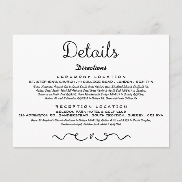Wedding Detail Insert Card | Modern Black & White