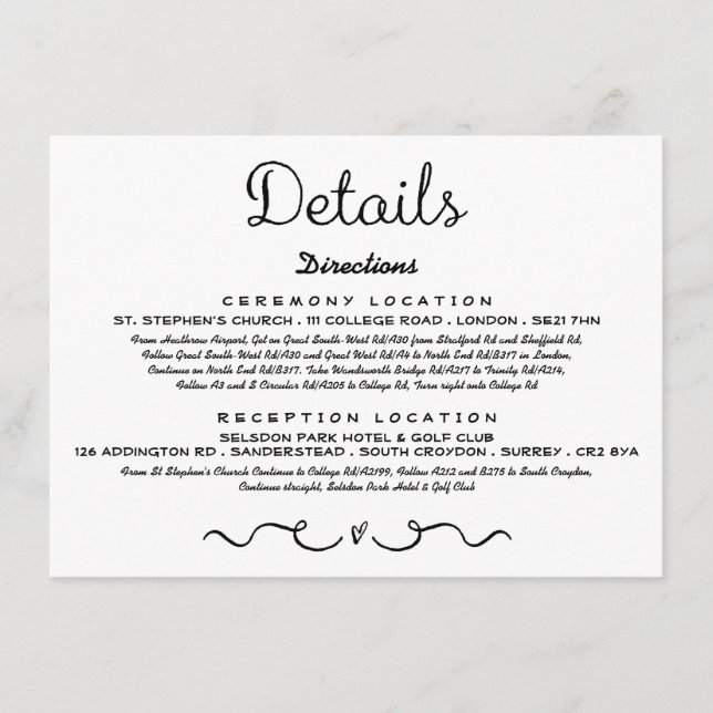 Wedding Detail Insert Card | Modern Black & White (Front)