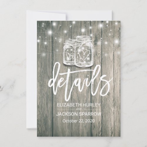 Wedding Detail Rustic Wood Mason Jars String Light Invitation