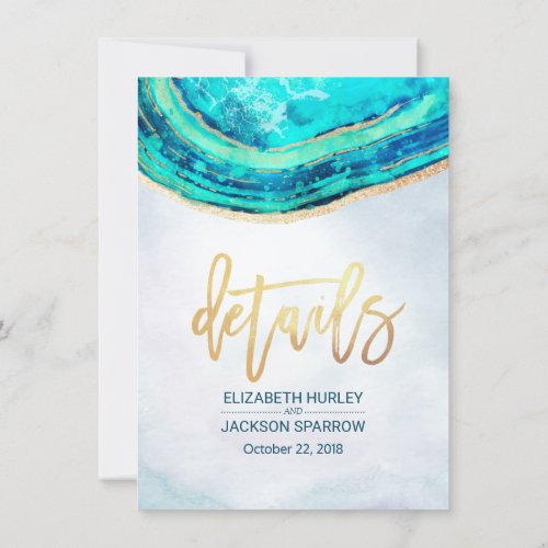 Wedding Detail Watercolor Teal  Gold Agate Geode Invitation