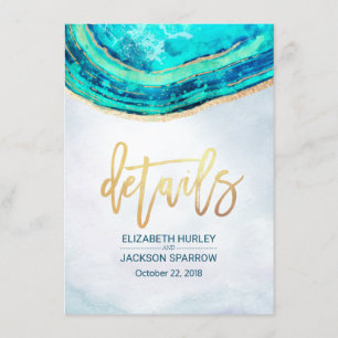 Wedding Detail Watercolor Teal & Gold Agate Geode Invitation