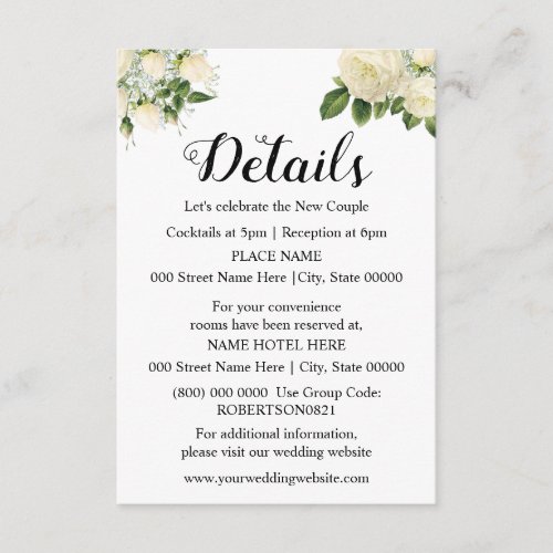 Wedding Detail White Roses Little Details Enclosure Card