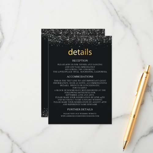 Wedding Details Black design with Glitter details Enclosure Card