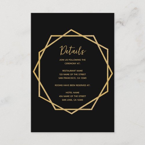 Wedding Details Black Gold Elegant Geometric Enclosure Card