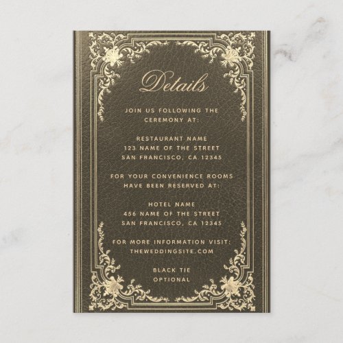 Wedding Details Black Gold Vintage Elegant Script Enclosure Card