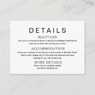 Wedding details black & white website card