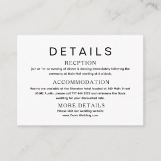 Wedding details black & white website card