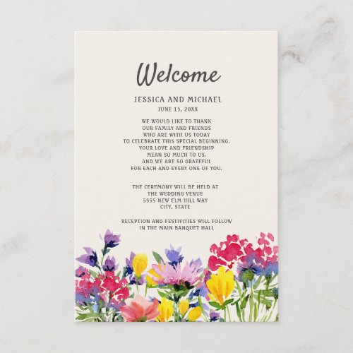 Wedding Details Boho Watercolor Wildflowers Floral Enclosure Card