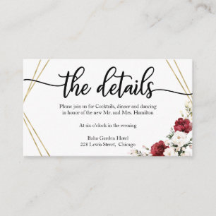 Wedding Details Burgundy Floral Geometric Enclosure Card