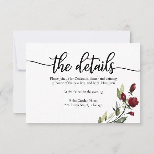 Wedding Details Burgundy Floral RSVP Card