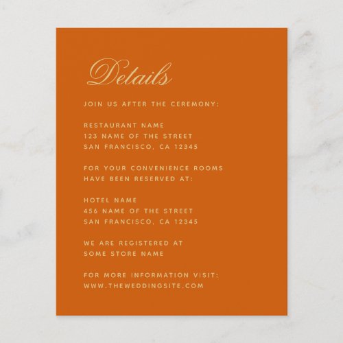 Wedding Details Burnt Orange Budget Enclosure Card