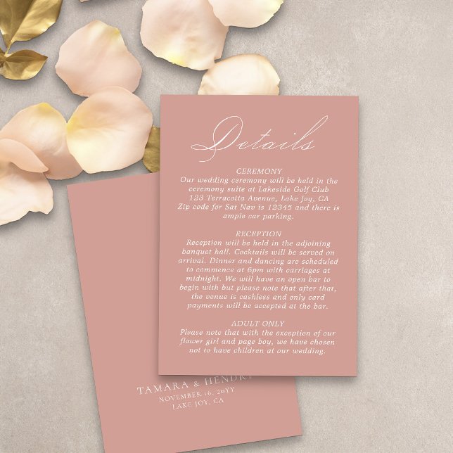 Wedding Details Calligraphy Script Rose Gold Enclosure Card (Simple elegant wedding details card in rose gold from my Wedding Colors collection)