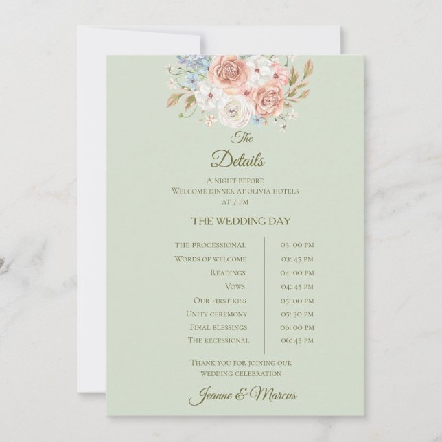 Wedding details card sage green floral garden (Front)